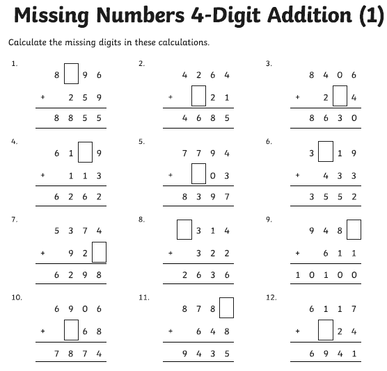 Missing Numbers Addition And Subtraction